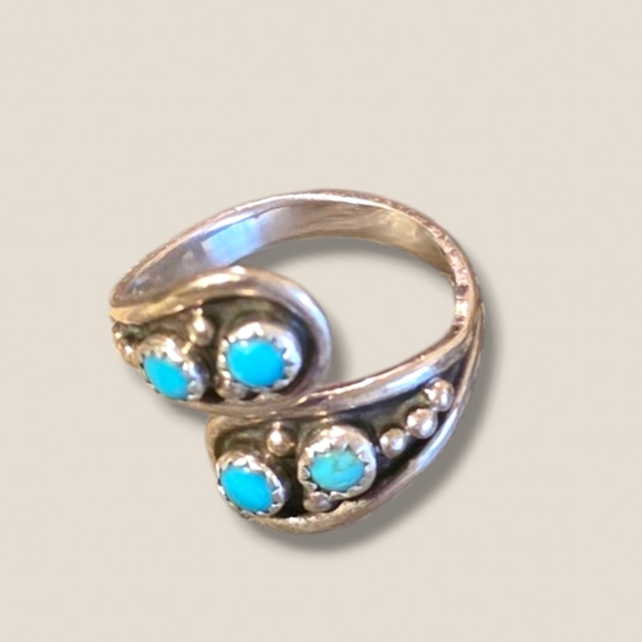 Turquoise Twin-Set Sterling Wrap Ring - Blue - Picture 2 of 2